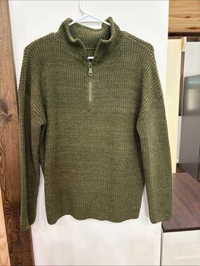 Source Unknown Olive Green Zip-Up Knit Sweater